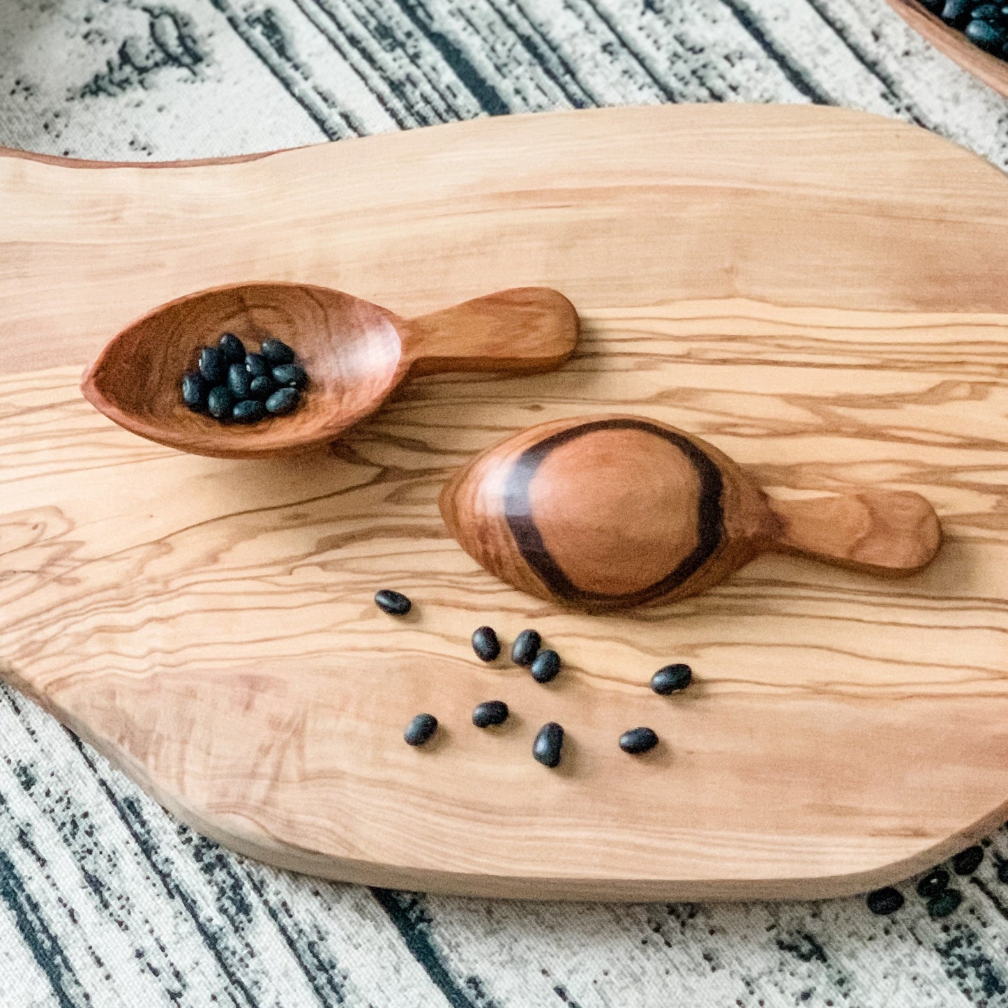 2 Olive Wood Leaf Scoops - Chickadees Wooden Toys