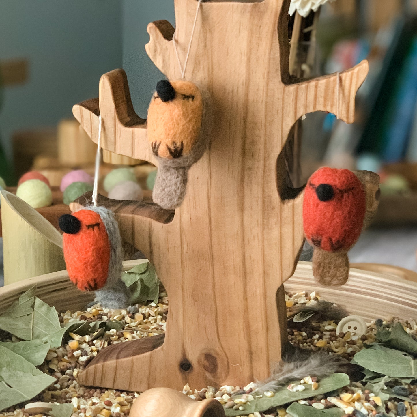 Whimsical Felted Robins - Chickadees Wooden Toys
